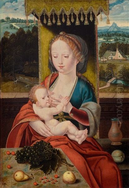Madonna And Child Under A Canopy Before A Landscape (maria Lactans) - view 1