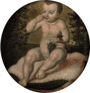 The Infant Christ, Seated On A Red Velvet Cushion, Eating Grapes