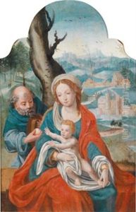 Die Heilige Familie In Einer Landschaft by Joos Van Cleve