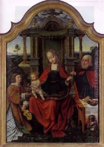 Die Thronende Madonna Mit Den Heiligen Barbara Und Katharina Auf Den Seitenflugeln