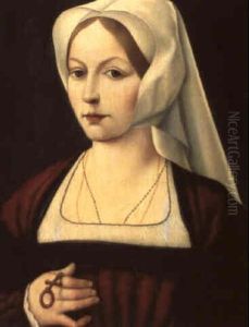 Bildnis Einer Dame In Rotem Kleid by Joos Van Cleve