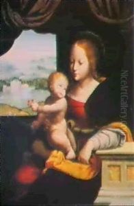 The Madonna And Child At A Casement Before A Window, A Landscape Beyond by Joos Van Cleve