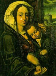 The Madonna And Child In A Landscape by Joos van der Beke Cleve
