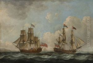 The Yacht Royal Charlotte In Two Positions Off The Coast by John the Elder Cleveley