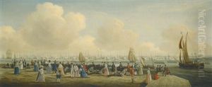 King George Iii Reviewing The Fleet At Spithead, Off Portsmouth Harbour by John the Elder Cleveley