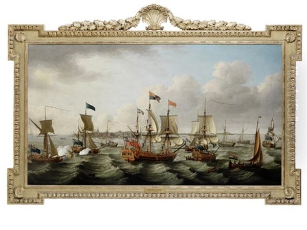 The Flotilla Of Ships, Led By The Royal Charlotte In Company With Five Other Royal Yachts, Arriving Off Harwich On 6th September, After Conveying Princess Charlotte Of Mecklenburg To England For Her Marriage To George Iii - view 1