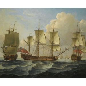 An East Indiaman In Three Positions by John the Elder Cleveley