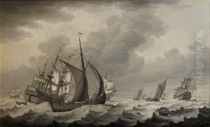 Dutch Merchantmen And Smaller Coastal Craft In A Heavy Swell by John the Elder Cleveley