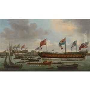Launch Of The Man-of-war Edgar, Deptford by John the Elder Cleveley