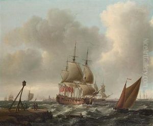 A Flagship Arriving In Port With Other Men-o' War Offshore by John the Elder Cleveley