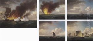 The "luxborough Galley" On Fire, 25th June 1727 by John the Elder Cleveley