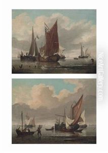 Dutch Smalschips And Hookers In A Calm On The Scheldt; Dutch Smalschips Returning To Their Anchorage On The Scheldt (pair) by Robert Cleveley