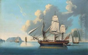 An Armed Merchantman Heaving-to As She Approaches Gibraltar With Smaller Craft Including Xebecs Nearby