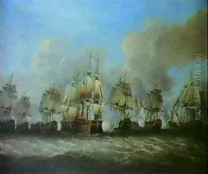 Sir G.b. Rodney, Having Broken The French Line, Makes The Signal For The Van To Tack & Gained The Wind Of The Enemy... by Robert Cleveley
