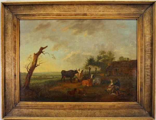 Painting Of Cattle Outside Of Farmstead - view 1