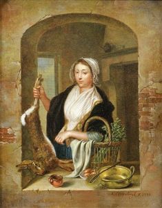 Figure In Window With Basket And Rabbit