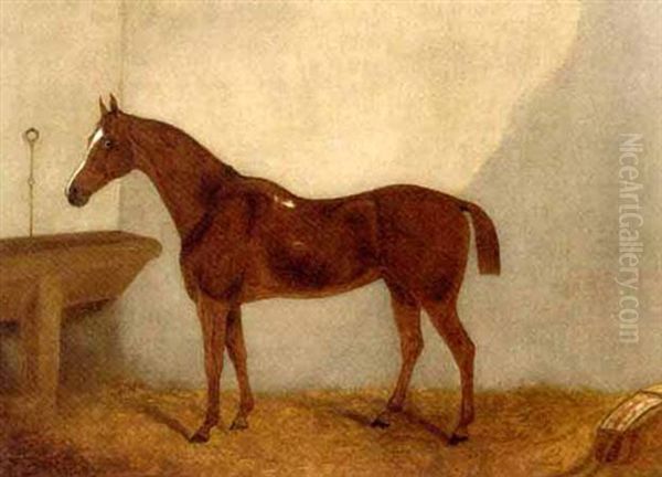 A Chestnut Horse In A Stable (+ A Black Horse In A Stable; Pair) - view 1