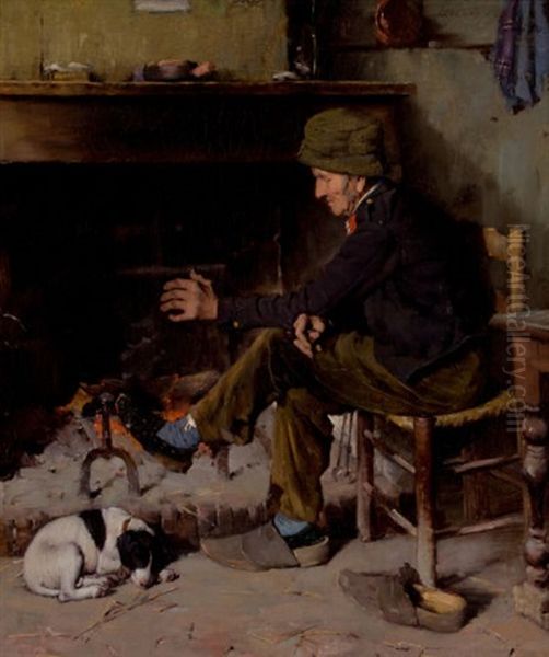 Man With His Dog Before A Hearth - view 1