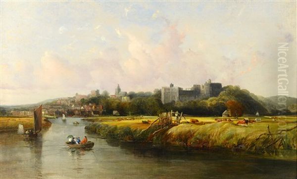View Of Arundel Castle With Boats On A River, Cattle And Buildings - view 1