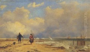 Fisker Og Fiskepige I Arbejde Pa Stranden