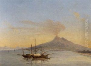 Fischerboote Im Gold Von Neapel by Francois Gilles Joseph Closson