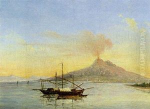 Fischerboote Im Golf Von Neapel, Im Hintergrund Der Vesuv by Francois Gilles Joseph Closson