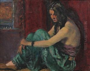 Model In Green Harem Pants by William Baxter Closson