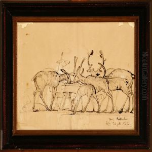 A Reindeer, A Torso And A Battle Scene by Knud Andreasen