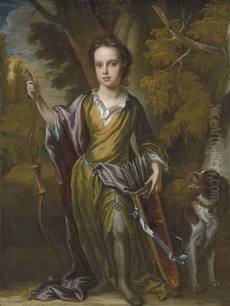 Portrait Of David Papillon (1691-1762), Full-length, With A Bow And Arrows And His Dog, In A Landscape - view 1