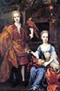 Portrait Of Francis Wyse Wearing A Red Coat And Brown Cloak, And His Sister Catherine Wearing A Blue Dress With A Lamb