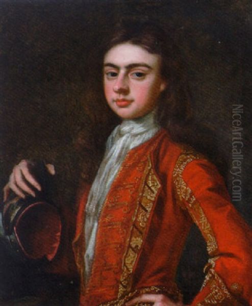 Portrait Of Bacon Morris In A Gold-embroidered Red Coat, Resting His Hand On A Helmet - view 1