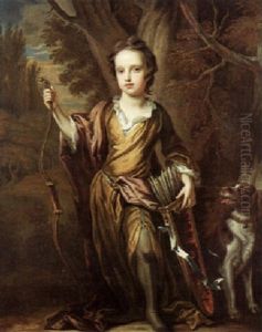 Portrait Of A Young Boy (master David Papillon?) Standing In A Landscape Holding A Bow, A Spaniel Nearby