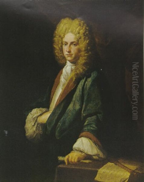 Portrait Of A Gentleman (daniel Purcell?), Wearing A Blue Robe And White Stock - view 1