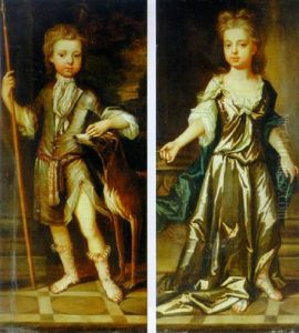 Portrait Of A Boy Holding A Staff Beside A Dog On A Terrace
