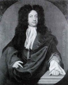 A Portait Of A Gentleman (the Earl Of Rochester?), Wearing A Grey Costume And Brown Velvet Cloak And White Cravat