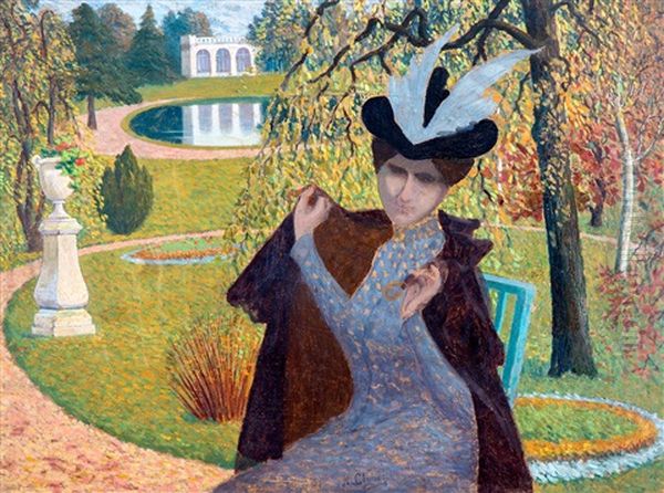 Elegante A La Cape' / An Elegant Lady On A Park Bench by Albert Clouard