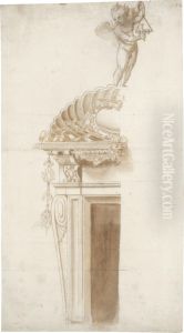 An Ornamental Design For A Doorway With A Putto Playing A Triangle by Ippolito Andreasi