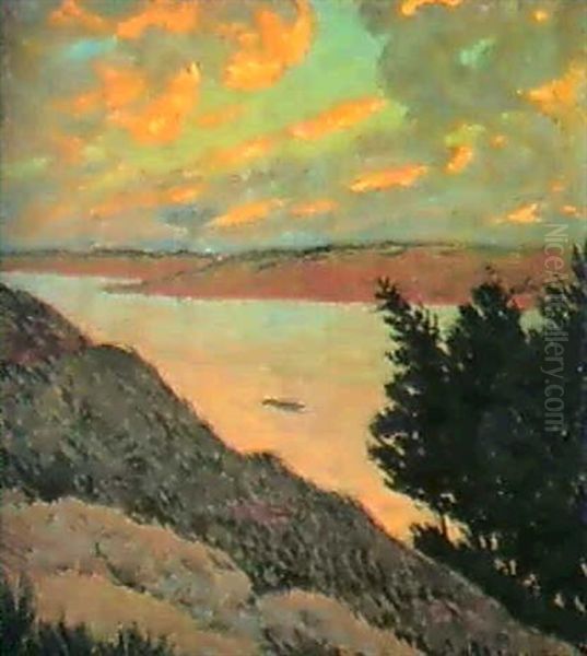 Rocher Et Mer Au Crepuscule, Rose, Bosquet A Droite - view 1