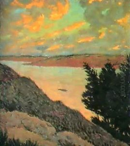 Rocher Et Mer Au Crepuscule, Rose, Bosquet A Droite Rocher Et Mer Au Crepuscule, Rose, Bosquet A Droite