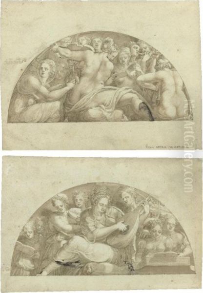 Studies For Two Lunettes With Central Female - view 1