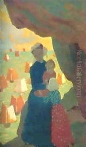 Maternite Devant La Mer Aux Voiles by Albert Clouard