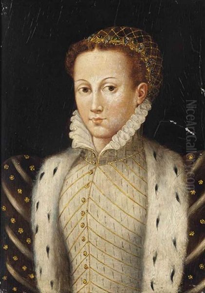 Portrait Of A Lady, Traditionally Identified As Elizabeth Of Valois (1545-1568), Bust-length, In A Gold Embroidered White Dress And Ermine-lined Coat - view 1