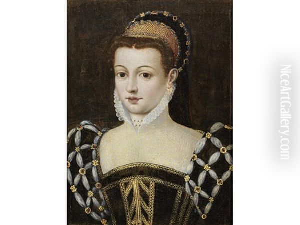 Portrait Of A Lady, Bust-length, In A Black Dress - view 1