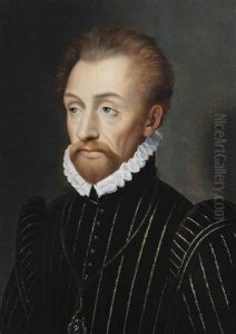 Portrait Of Louis I De Bourbon, Prince De Conde (1530-1569), Half-length, In A Black Embroidered Doublet And White Ruff
