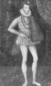 Henri Iii In Cream And Gold Doublet And Hose, A Scarlet Lined Black Cape With Gold Edging Flung Over His Left Shoulder Henri Iii In Cream And Gold Doublet And Hose, A Scarlet Lined Black Cape With Gold Edging Flung Over His Left Shoulder