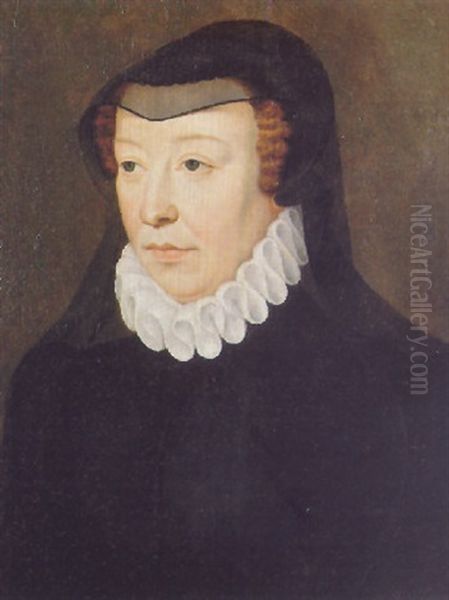 Portrait Of A Lady, (catherine De'medici?), Wearing A Black Dress And A White Ruff - view 1