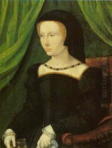 Portrait Of A Lady, Wearing A Black Dress And Cap, Seated Before Green Curtains
