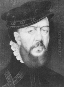 Portrait Of A Bearded Gentleman, Bust                       Length, In A Dark Hat And Doublet by Francois Clouet
