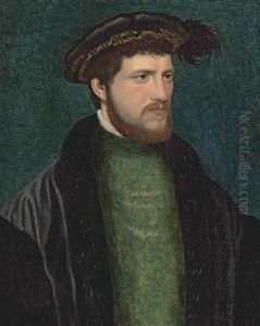 Portrait Of A Man, Half-length, In Green With A Black, Fur-lined Cloak And Black Hat With A Feather by Jean (Jehannet) Clouet