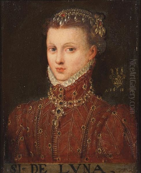 Portrait Of A Lady In An Embroidered Red Velvet Costume - view 1